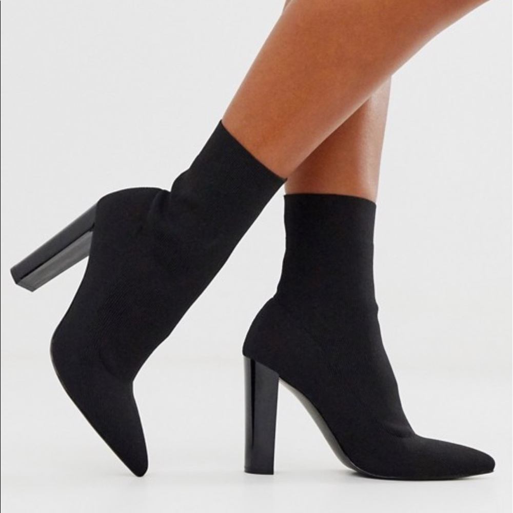 “Sock” ankle booties with heel